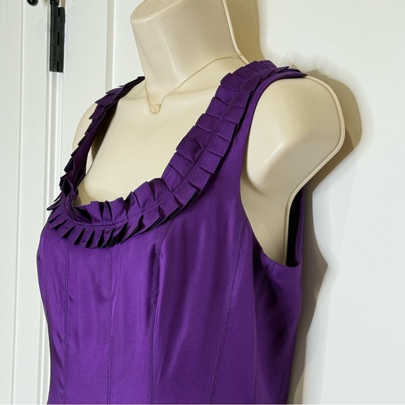 Badgley Mischka Silk Fit and Flare Dress Size 4 Satin Purple Elegant Cocktail - Picture 5 of 10